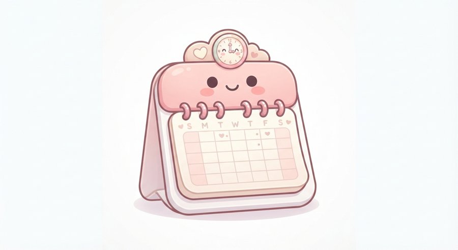 Calendrier kawaii avec un cœur